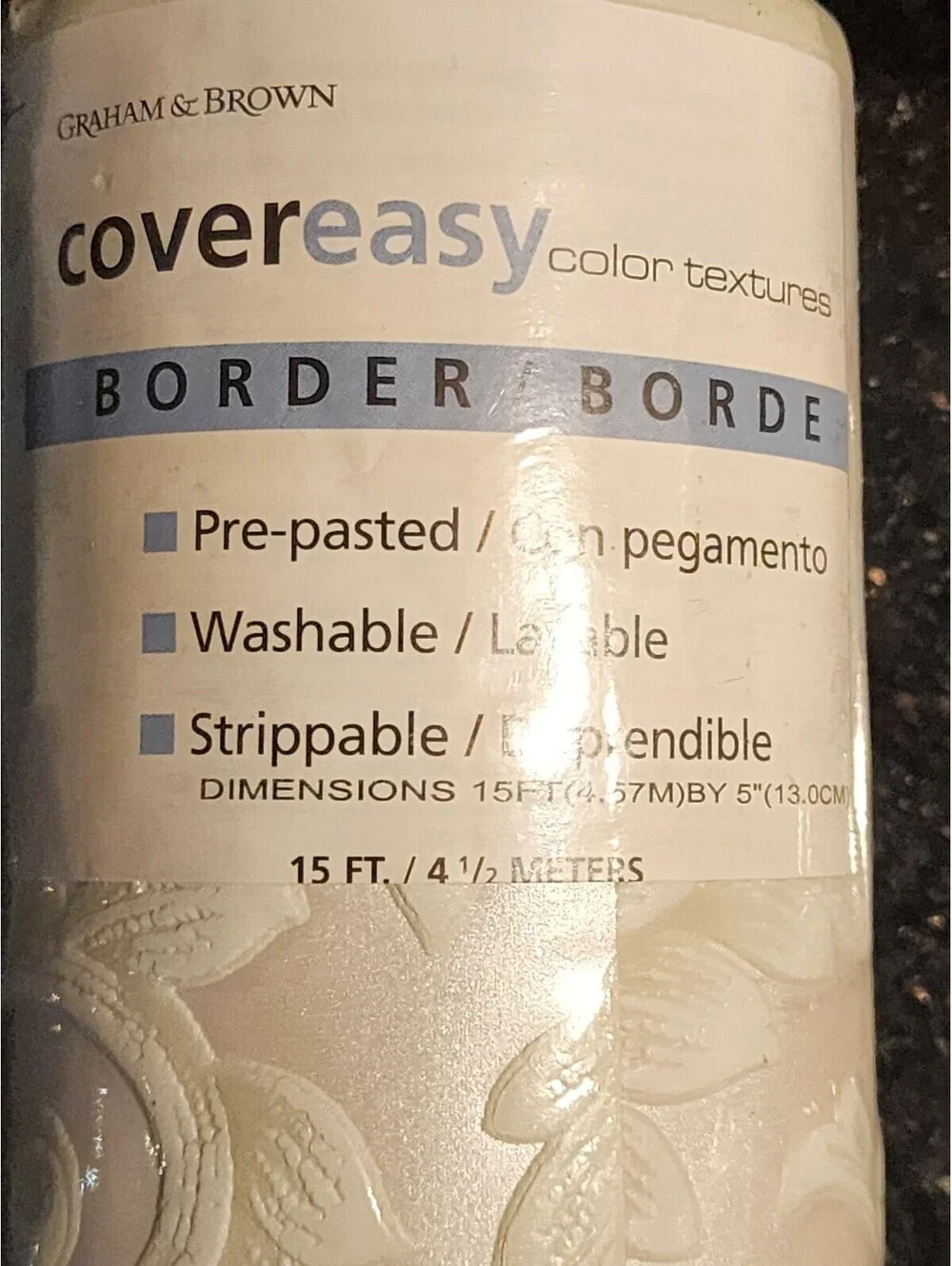 4 Graham & Brown COVER EASY Border Pre- Pasted Washable Strippable 15 Ft 41/2 Mt
